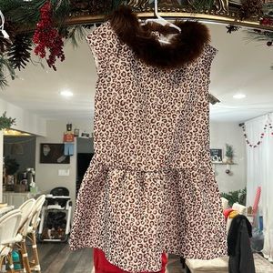 Janie & Jack Leopard Print Fur Collar Dress
